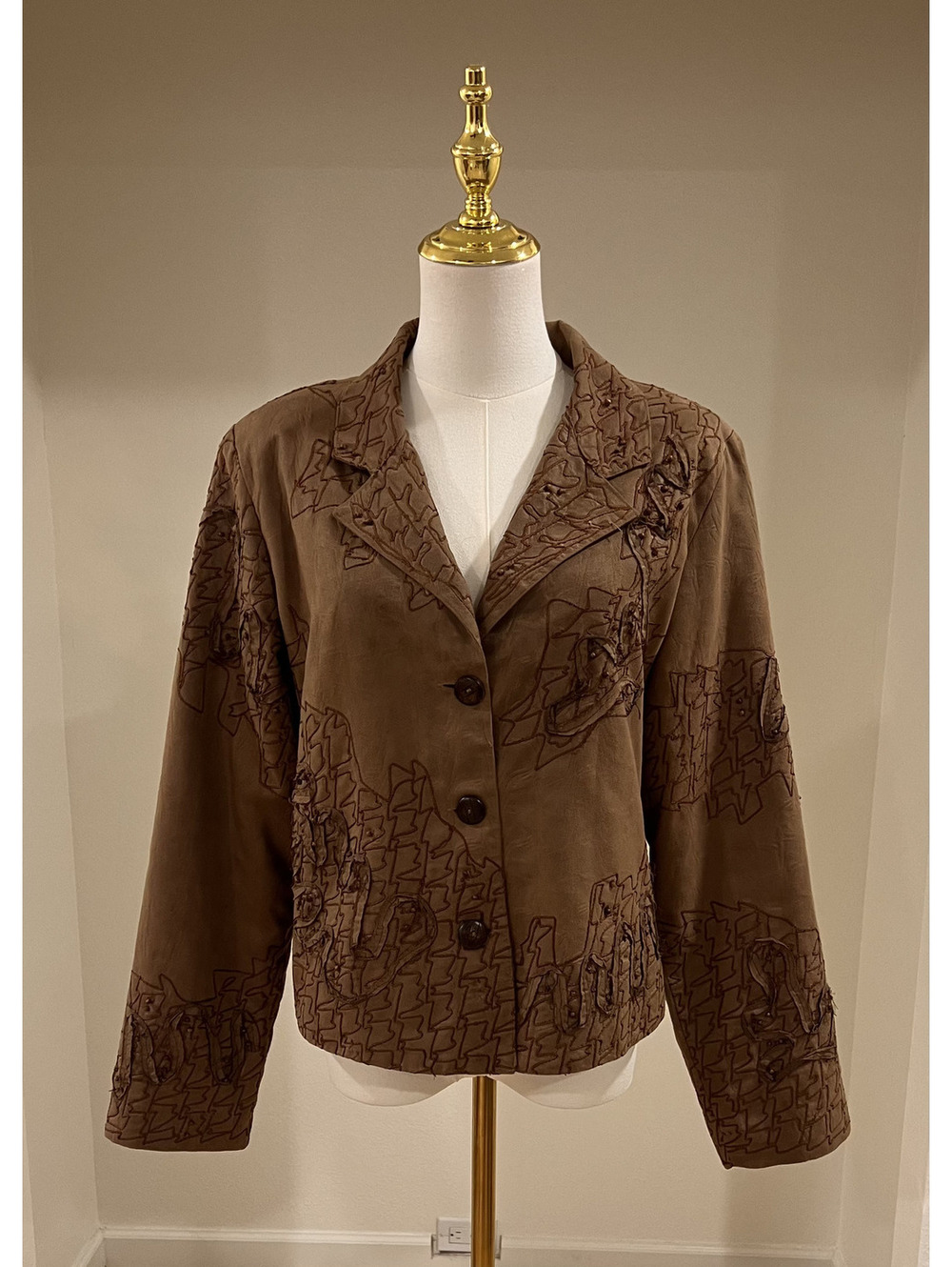 Vtg Anage Boho Wearable Art Embroidered Brown Jacket Medium
